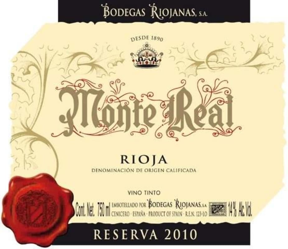 Bodegas Riojanas Monte Real Rioja Reserva 2010 Front Label