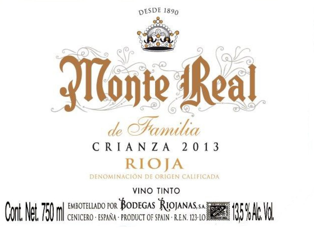 Bodegas Riojanas Monte Real Crianza 2013 Front Label