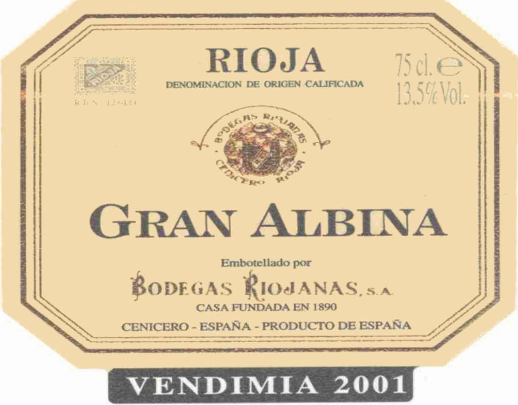 Bodegas Riojanas Gran Albina Vendimia 2001 Front Label