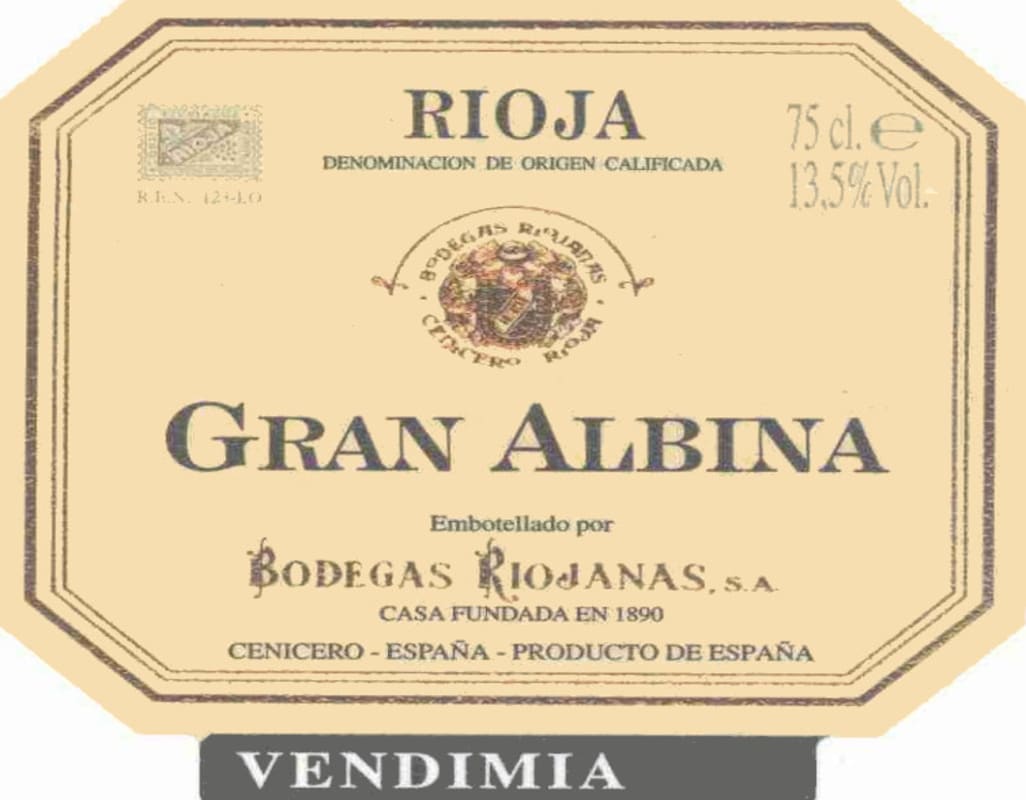 Bodegas Riojanas Gran Albina Vendimia 2009 Front Label