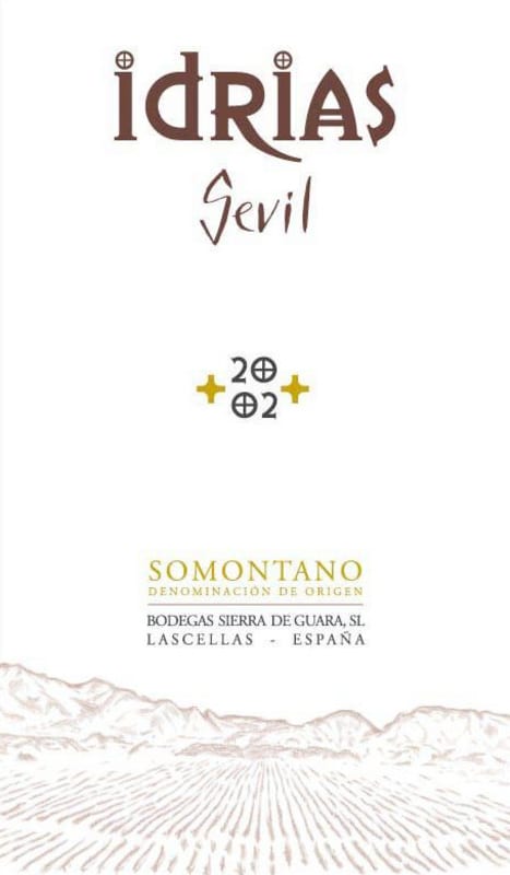 Bodegas Sierra de Guara Idrias Sevil 2002 Front Label