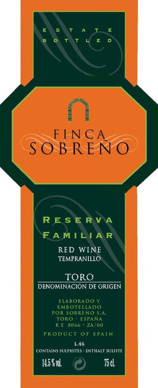 Finca Sobreno Reserva de la Familia 2009 Front Label