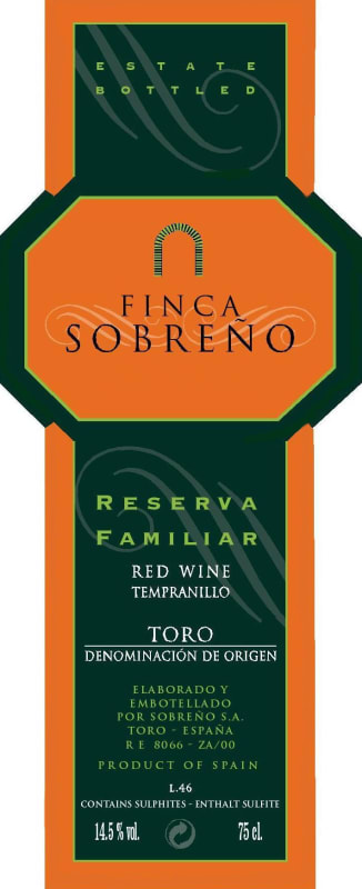 Finca Sobreno Reserva de la Familia 2006 Front Label