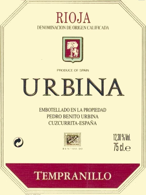 Bodegas Urbina Tempranillo 2014 Front Label