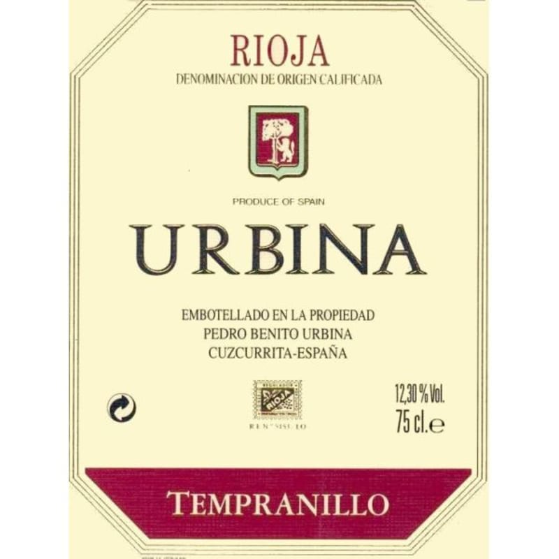 Bodegas Urbina Tempranillo 2013 Front Label