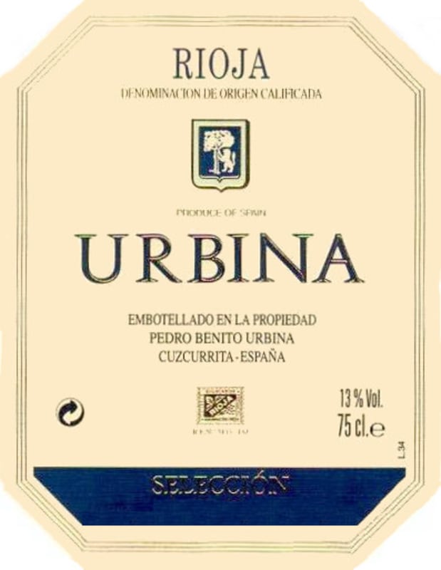 Bodegas Urbina Seleccion 1998 Front Label