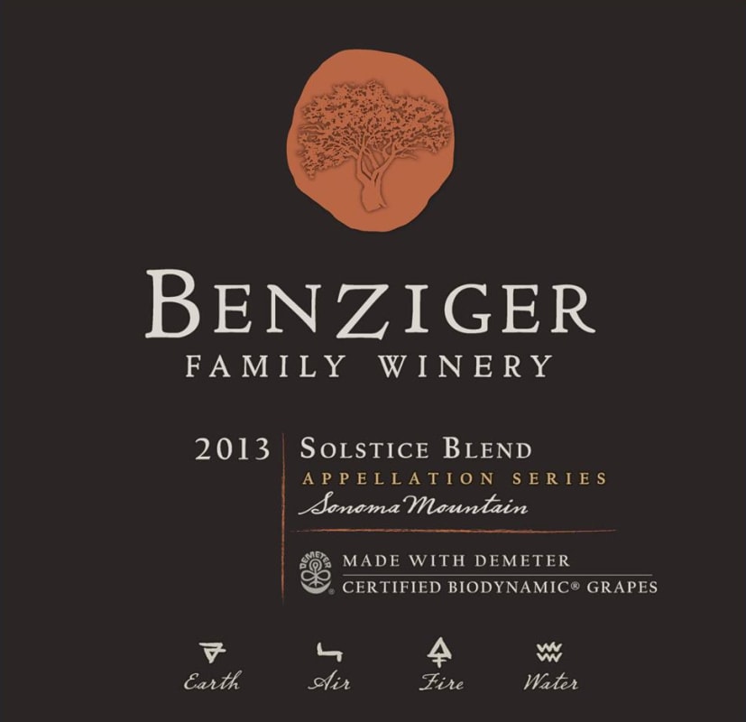 Benziger Appellation Series Solstice Blend 2013 Front Label
