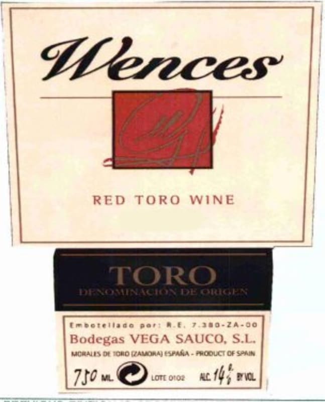 Vega Sauco Wences 2001 Front Label