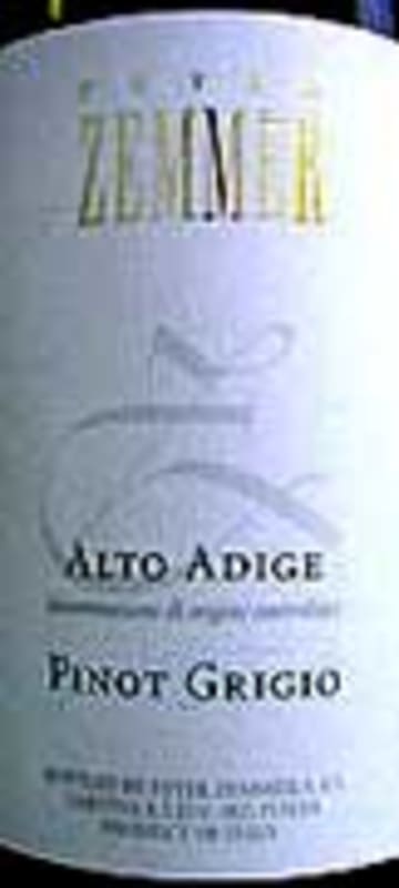 Peter Zemmer Pinot Grigio 2003 Front Label