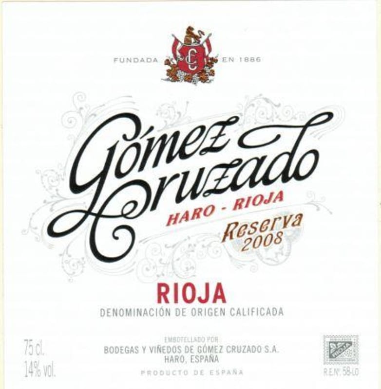 Gomez Cruzado Reserva 2008 Front Label
