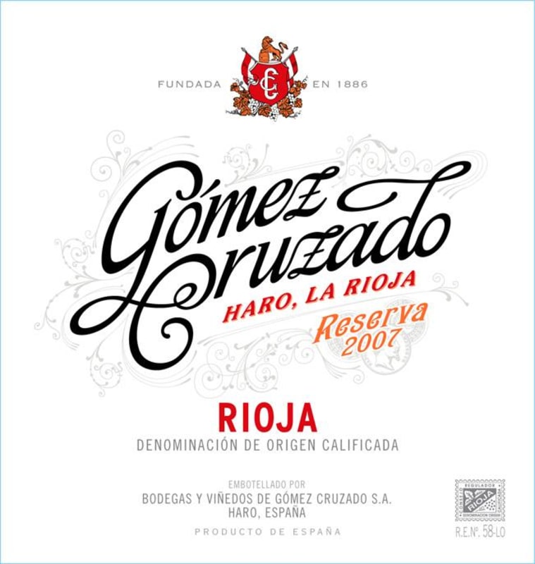 Gomez Cruzado Reserva 2007 Front Label