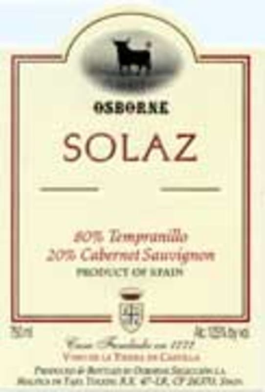 Osborne Solaz 2002 Front Label