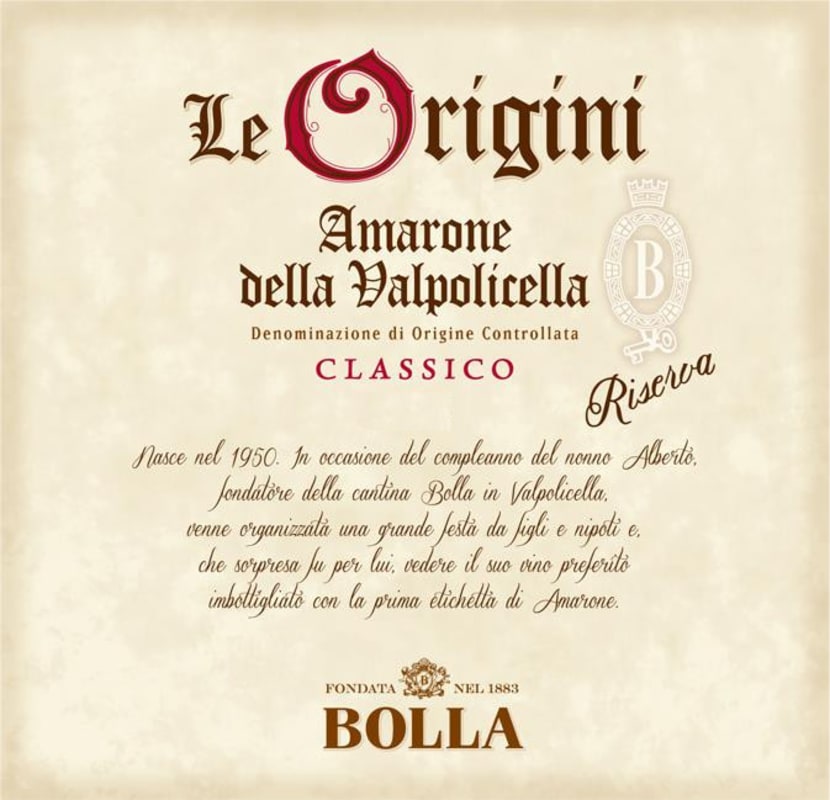 Bolla Le Origini Amarone Valpolicella Riserva 2010 Front Label