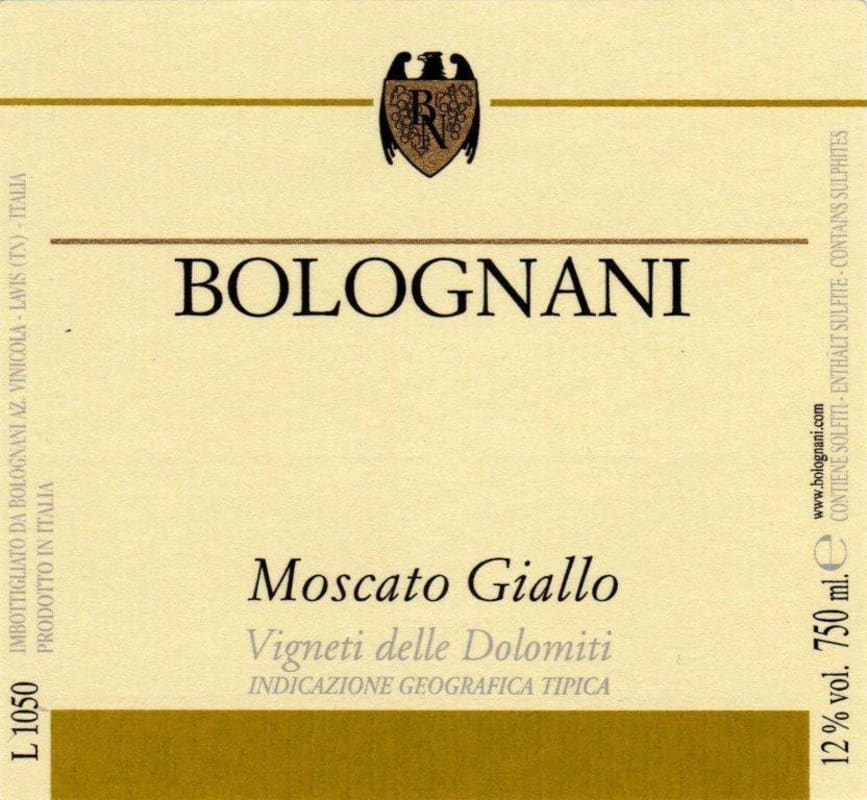 Bolognani Trentino Moscato Giallo 2014 Front Label