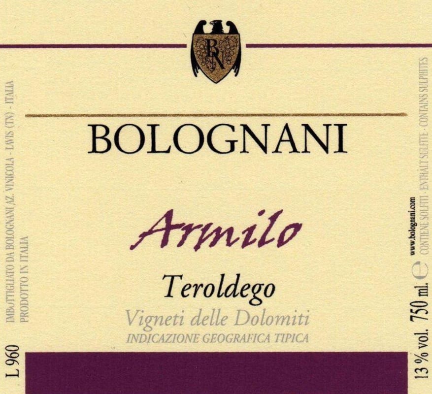 Bolognani Vigneti delle Dolomiti Armilo Teroldego 2011 Front Label