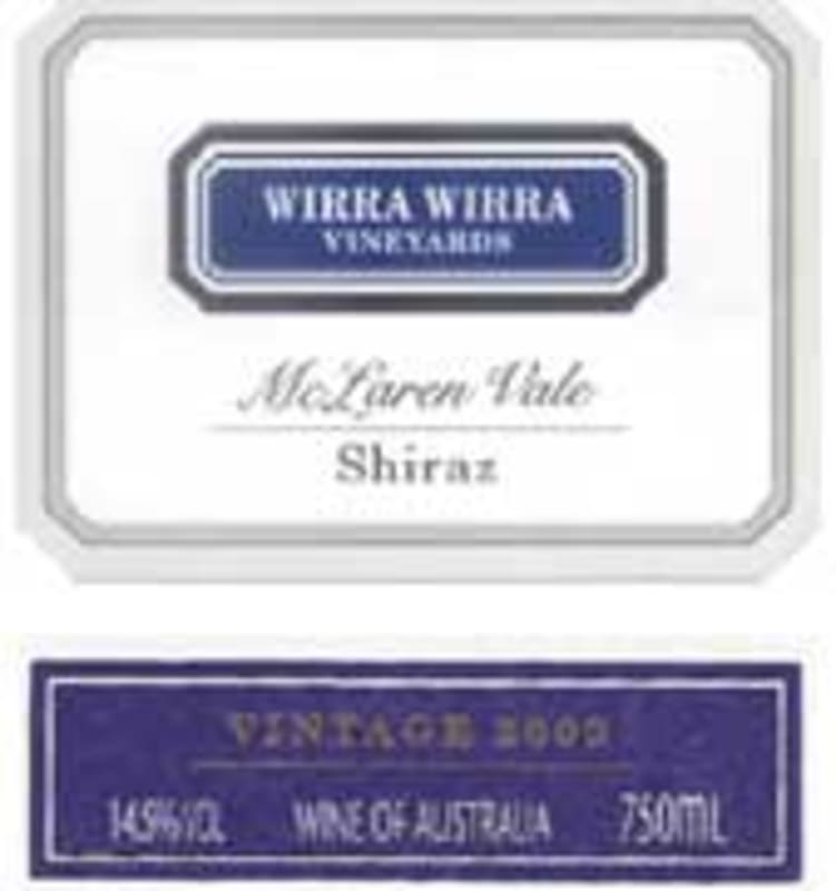 Wirra Wirra McLaren Vale Shiraz 2002 Front Label