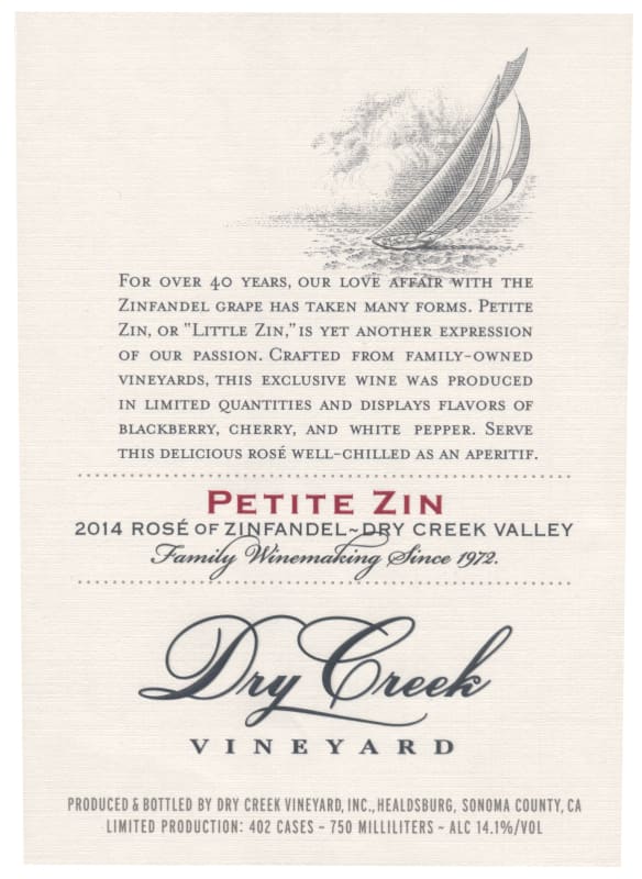 Dry Creek Vineyard Petite Zin Rose 2014 Front Label