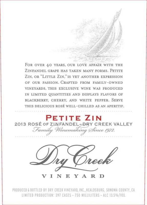 Dry Creek Vineyard Petite Zin Rose 2013 Front Label