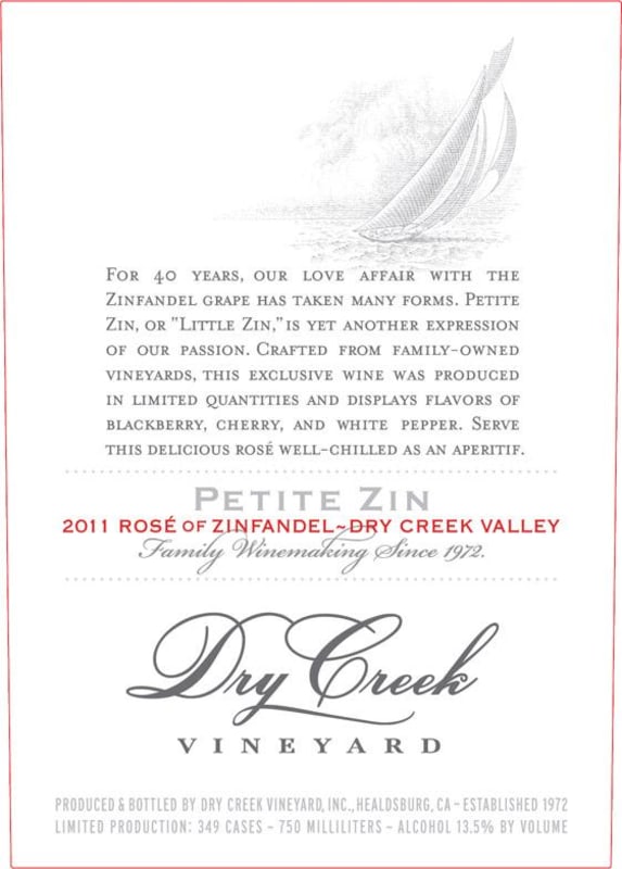 Dry Creek Vineyard Petite Zin Rose 2011 Front Label