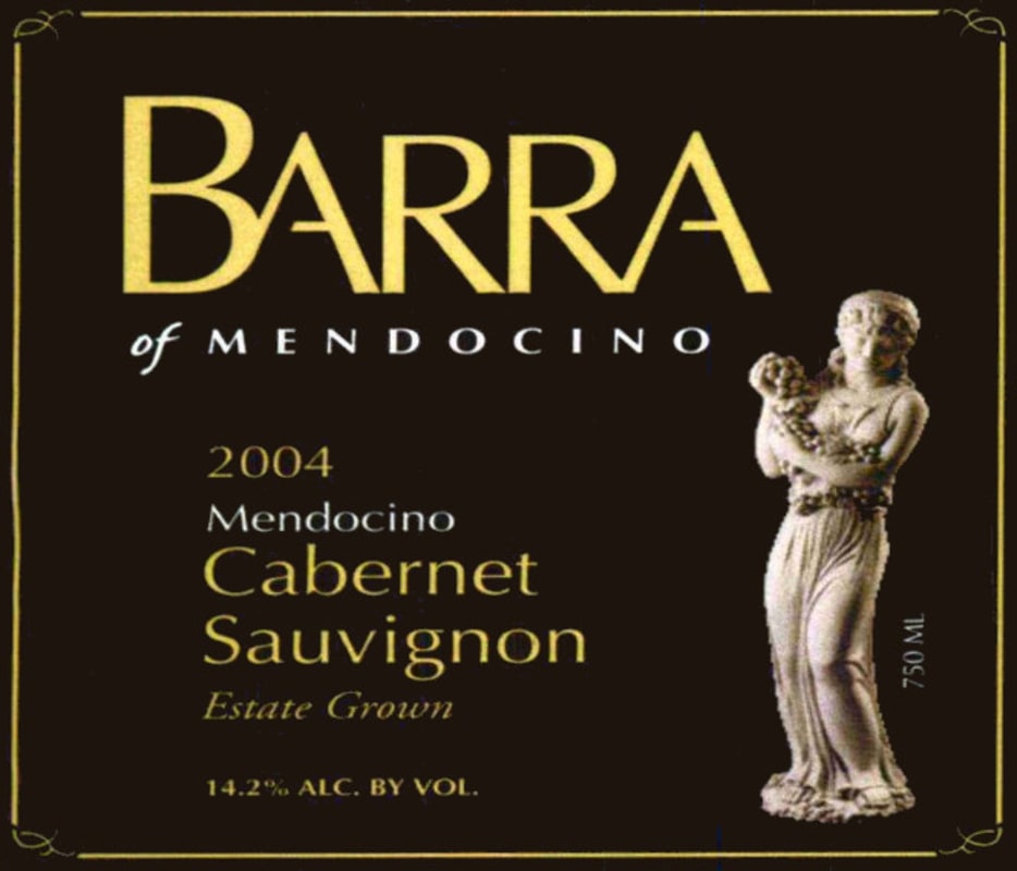 Barra of Mendocino Cabernet Sauvignon 2004 Front Label