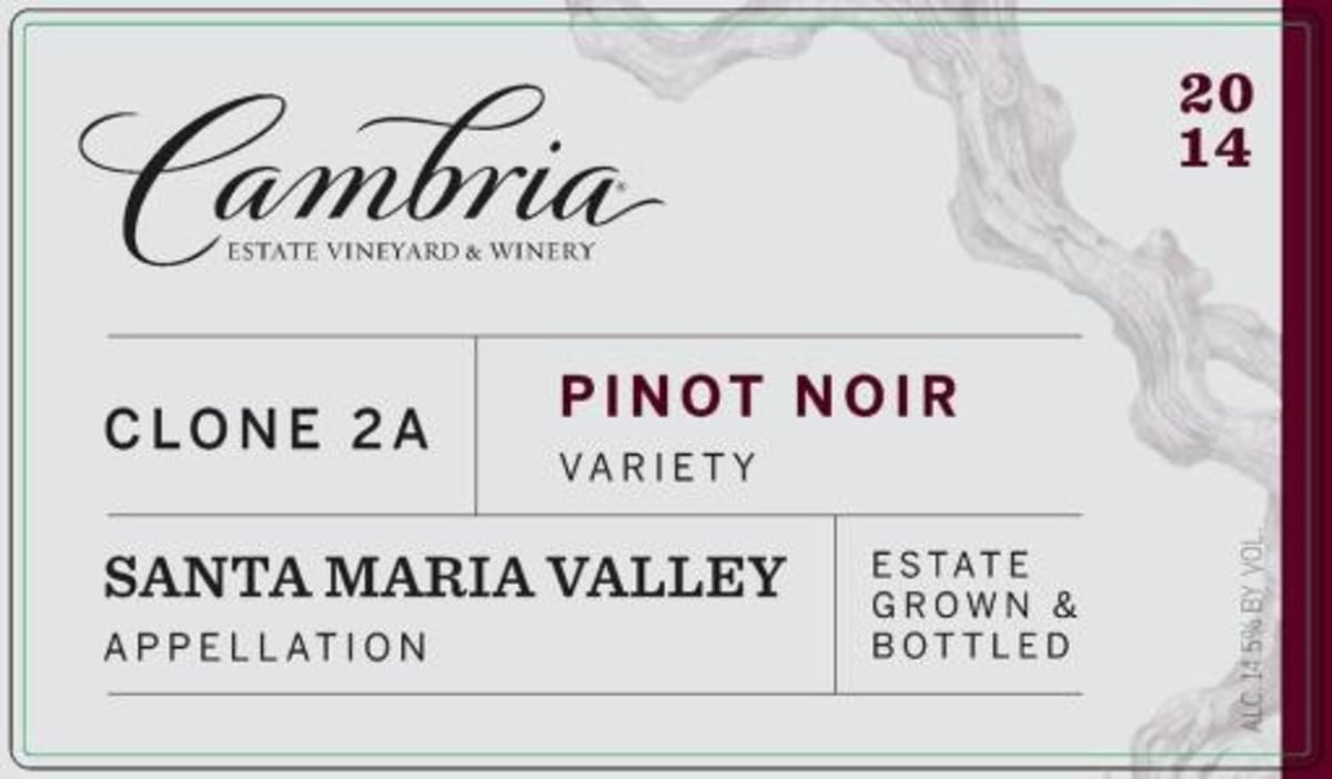 Cambria Clone 2A Pinot Noir 2014 Front Label