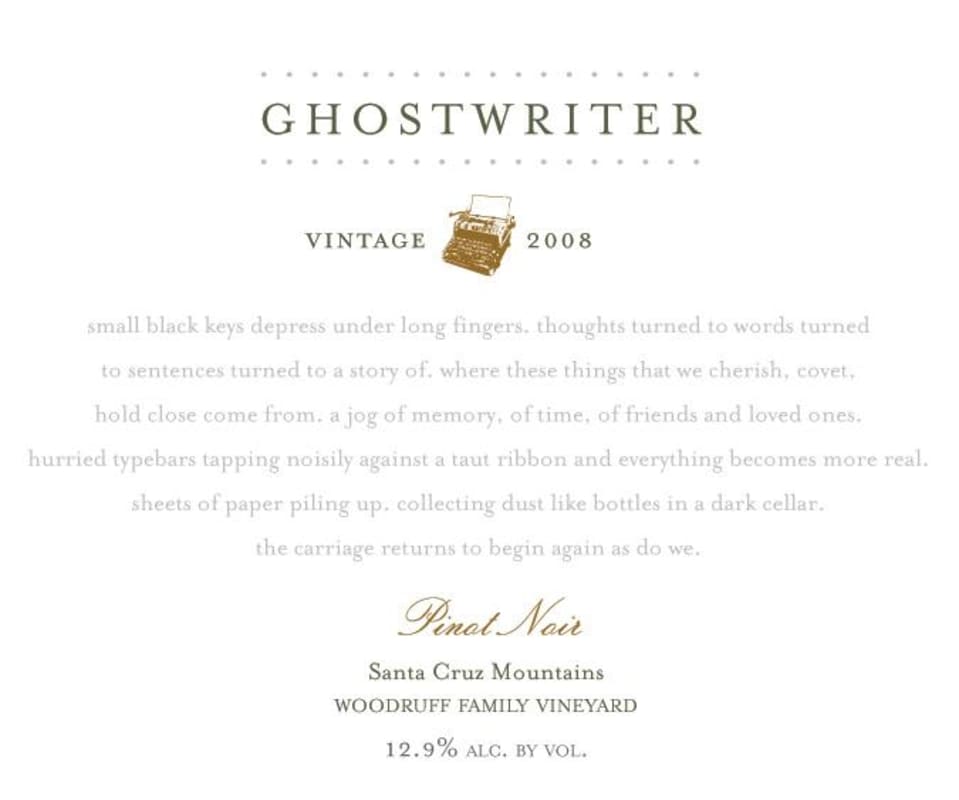 Ghostwriter Woodruff Family Vineyard Pinot Noir 2008 Front Label