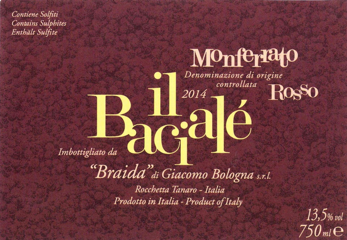 Braida Il Baciale Monferrato Rosso 2014 Front Label