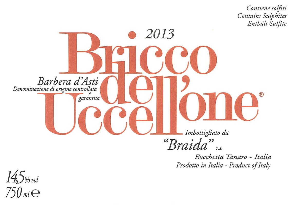 Braida Bricco dell' Uccellone 2013 Front Label