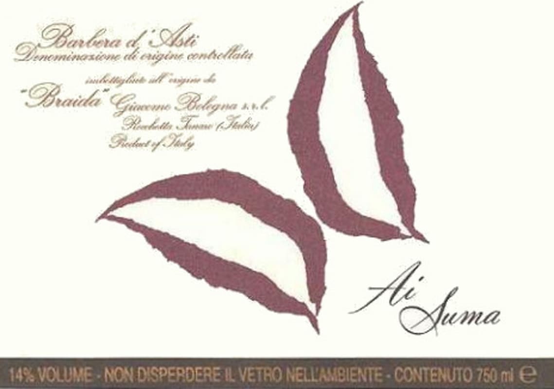 Braida Ai Suma Barbera d'Asti 2007 Front Label