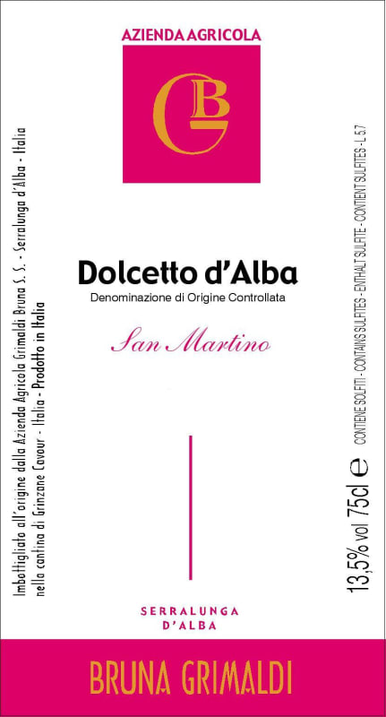 Bruna Grimaldi San Martino Dolcetto d'Alba 2013 Front Label