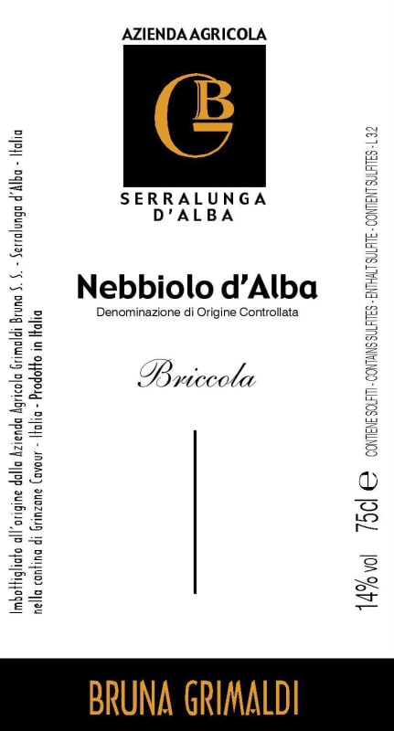 Bruna Grimaldi Nebbiolo d'Alba Briccola 2012 Front Label