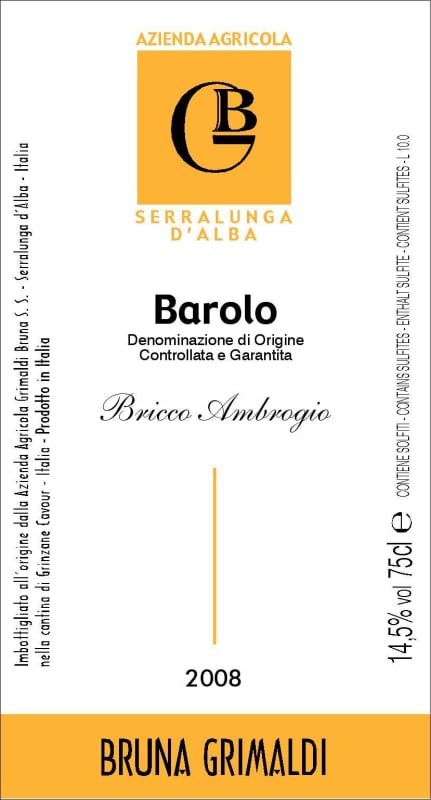 Bruna Grimaldi Barolo Bricco Ambrogio 2008 Front Label