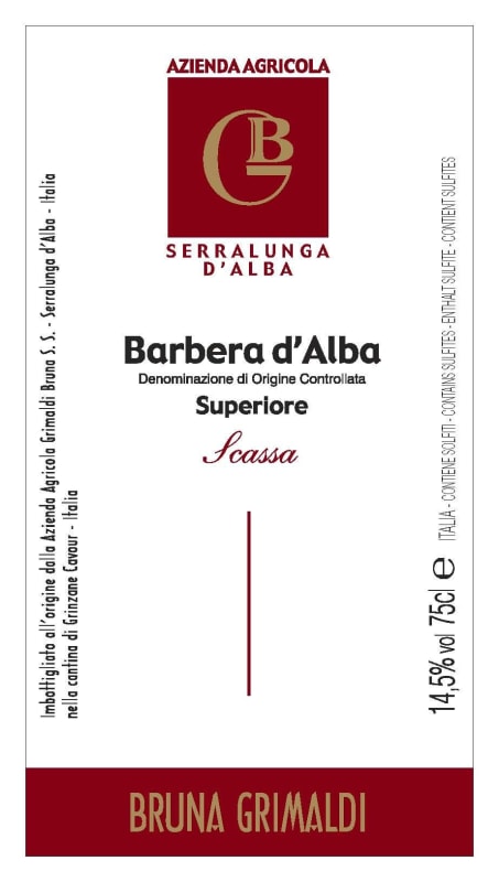 Bruna Grimaldi Scassa Barbera d'Alba 2009 Front Label