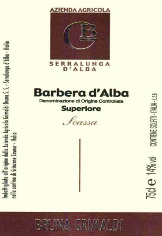 Bruna Grimaldi Scassa Barbera d'Alba 2005 Front Label