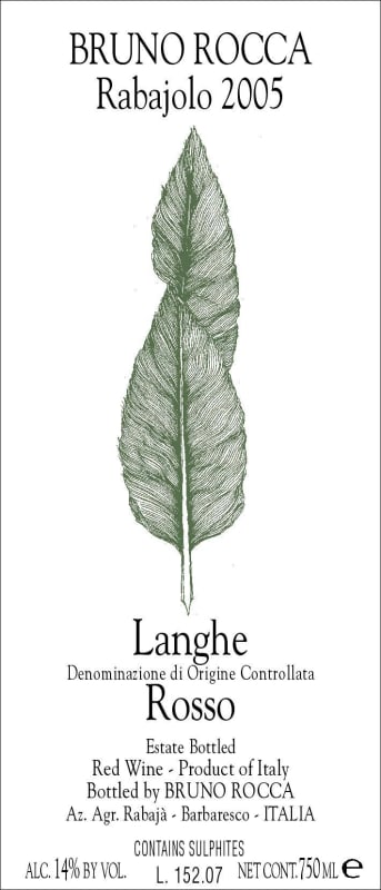 Bruno Rocca Rabajolo Langhe Rosso 2005 Front Label
