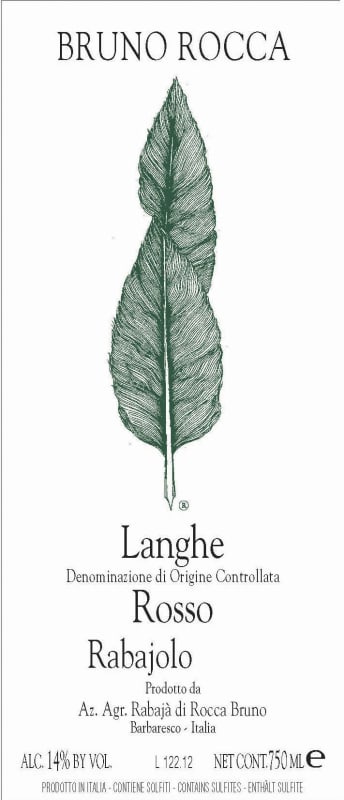 Bruno Rocca Rabajolo Langhe Rosso 2013 Front Label