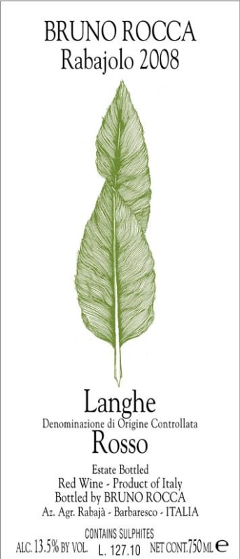 Bruno Rocca Rabajolo Langhe Rosso 2008 Front Label