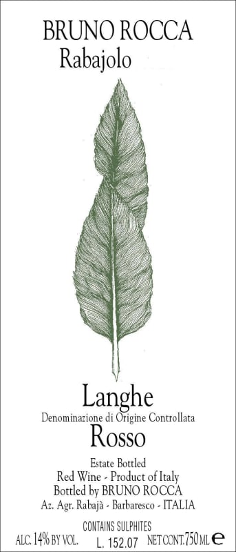 Bruno Rocca Rabajolo Langhe Rosso 2007 Front Label