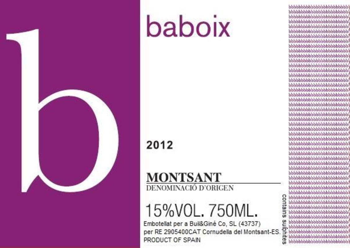 Buil and Gine Baboix 2012 Front Label