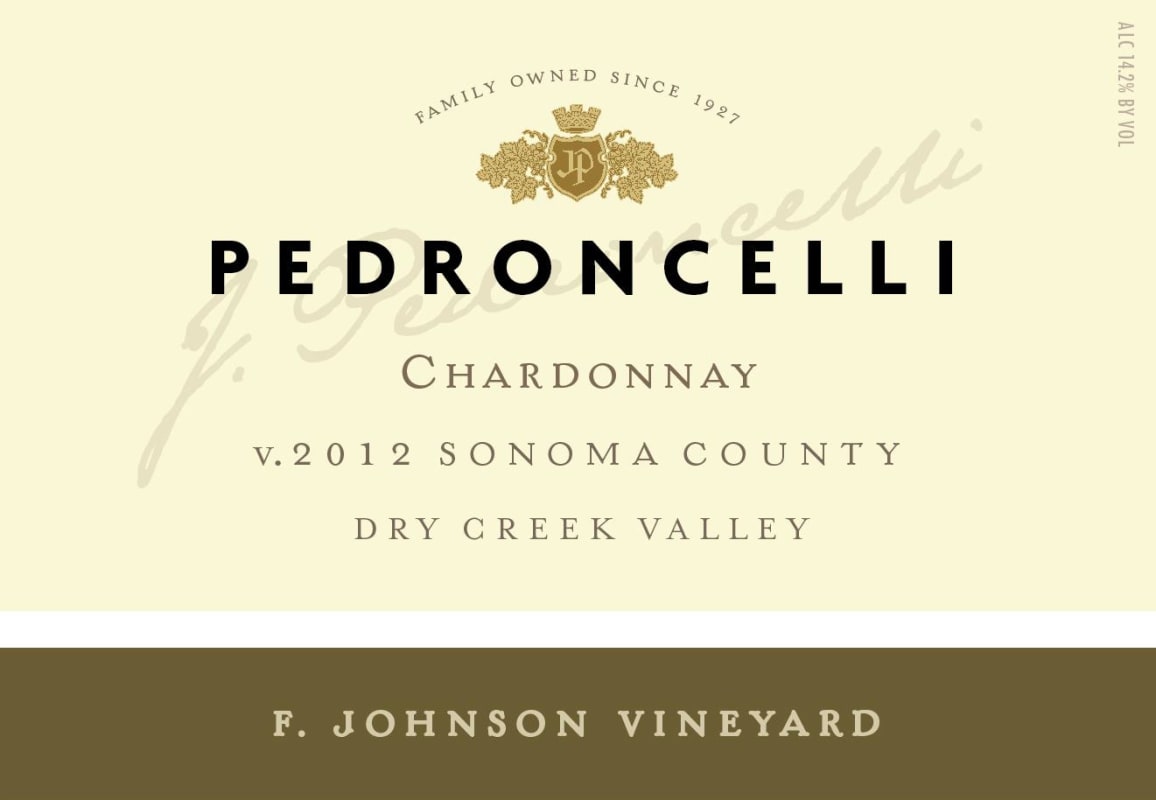 Pedroncelli Frank Johnson Vineyard Chardonnay 2012 Front Label