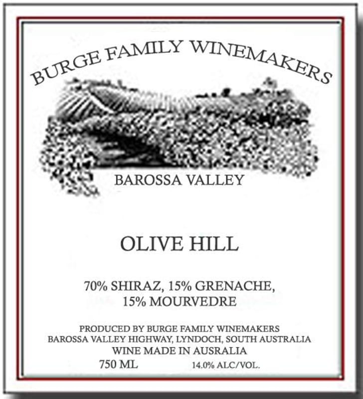 Burge Family Olive Hill SGM Shiraz Grenache Mourvedre 2003 Front Label