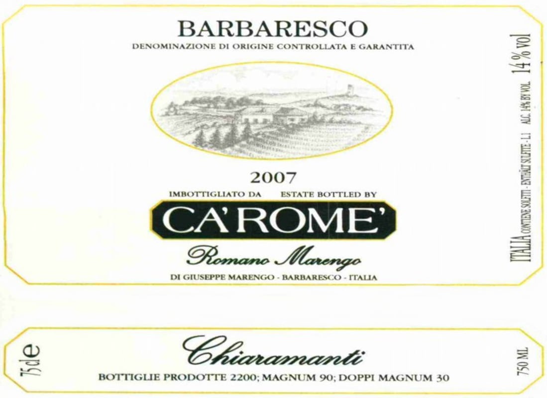 Ca' Rome Barbaresco Romano Marengo Chiaramanti 2007 Front Label