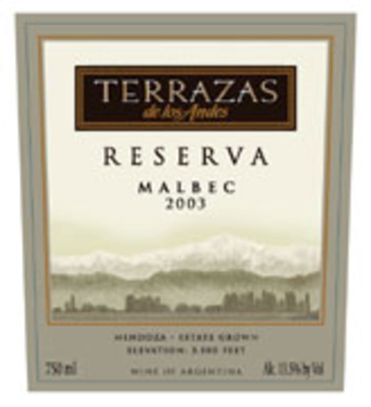 Terrazas de los Andes Reserva Malbec 2003 Front Label