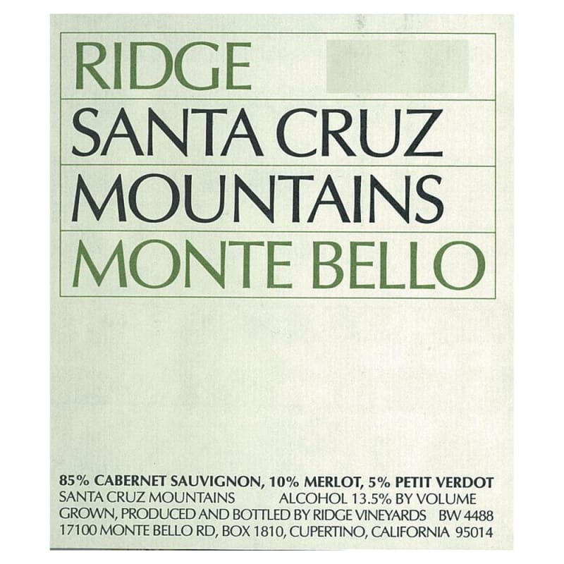 Ridge Monte Bello 2001 Front Label
