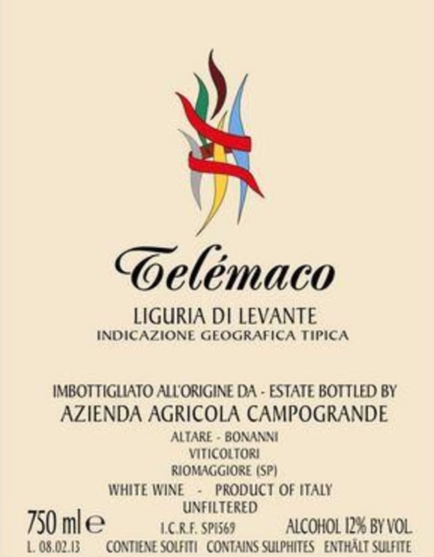 Campogrande Cinqueterre Liguria di Levante Telemaco 2013 Front Label
