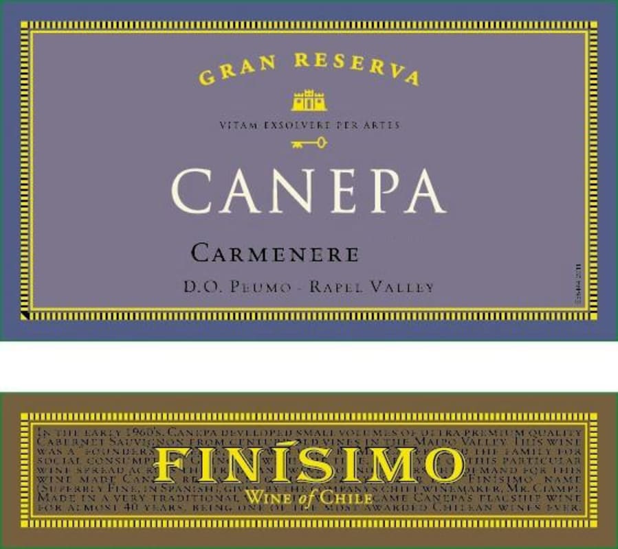 Canepa Finisimo Gran Reserva Carmenere 2013 Front Label