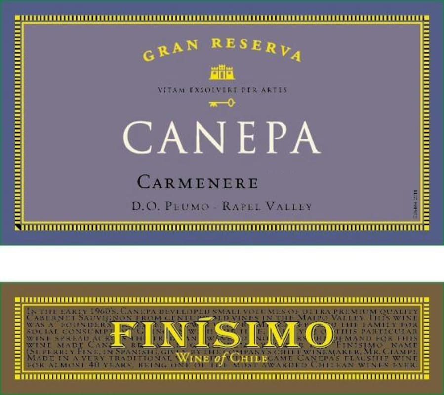 Canepa Finisimo Gran Reserva Carmenere 2012 Front Label