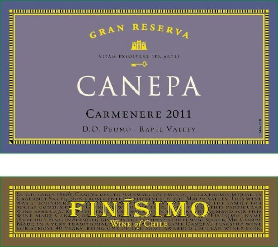 Canepa Finisimo Gran Reserva Carmenere 2011 Front Label
