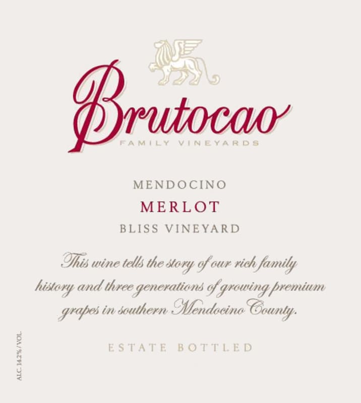Brutocao Bliss Vineyards Merlot 2015 Front Label