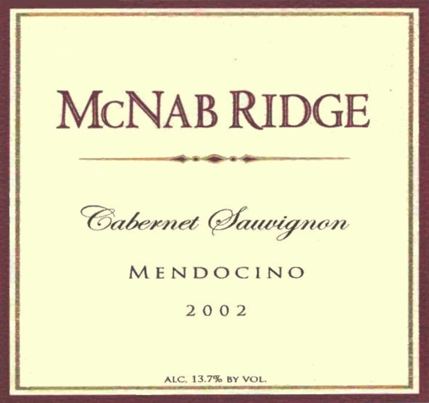 McNab Ridge Winery Cabernet Sauvignon 2002 Front Label